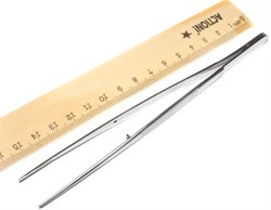 Пинцет прямой, металлический, 160 мм, из хирургической стали