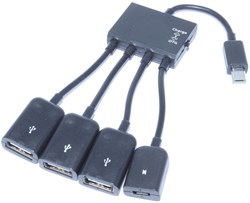 Кабель - переходник (хаб) OTG Micro USB HUB, 4 порта, 3 x USB, 1 x питание (зарядка)