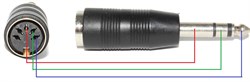 Распиновка переходника (адаптера) DIN 5 pin "гнездо" - Jack 6.3 мм "штекер", стерео