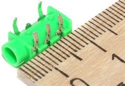 Разъем Mini Jack 3.5 мм, на плату, стерео, "гнездо", зелёный