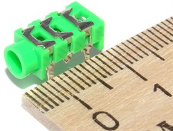 Разъем Mini Jack 3.5 мм, на плату, стерео, "гнездо", зелёный
