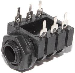 Разъем Jack 6.3 мм, 1/4", на корпус, стерео, "гнездо", с гайкой