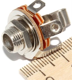 Разъем Jack 6.3 мм, 1/4", металлический, на корпус, моно, "гнездо", с гайкой