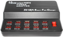 Зарядная станция (зарядное устройство) USB на 10 портов, 12А