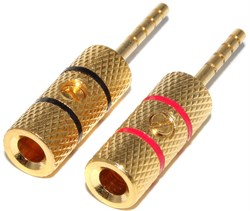 Разъём акустический "банан" 2 мм, "штекер", позолоченный, на кабель, 2 штуки