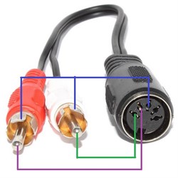 Кабель (переходник) DIN 5 pin 5/180° "мама" - 2 x RCA "Тюльпан" "папа", 0.3 м - фото 4760