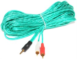 Кабель Mini Jack 3.5 мм - 2 x RCA "Тюльпаны", 10 метров, зелёный