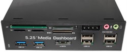 Картридер внутренний (панель), 5.25", USB 3.0, CF, MicroSD, M2, SD, MMC, eSATA, Audio, Molex