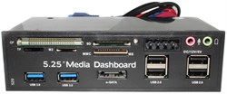 Картридер внутренний (панель), 5.25", USB 3.0, CF, MicroSD, M2, SD, MMC, eSATA, Audio, Molex