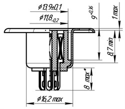 Чертёж с размерами розетка DIN 8 Pin (ОНЦ-ВГ-5-8/16-Р-М) (DIN 45326, ГОСТ), "мама" / "гнездо", на корпус