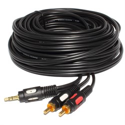 Кабель Mini Jack 3.5 мм - 2xRCA (тюльпаны) 10м, позолоченный