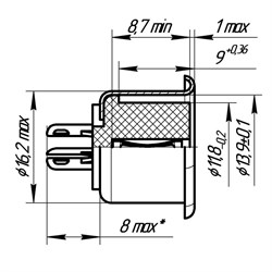 Чертёж вид сбоку - Гнездо DIN 5 pin с центральным контактом, ОНЦ-ВГ-11-5/16-Р-М, ГОСТ, Россия