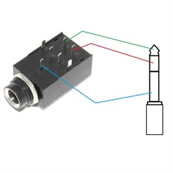 Распиновка контактов - Разъем Jack 6.35 мм, 1/4", на плату / на корпус, стерео, "гнездо", с гайкой