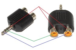 Распайка - Переходник (разветвитель) Mini Jack 3.5 мм "стерео" "папа" - 2 x RCA "Тюльпан" "мама"