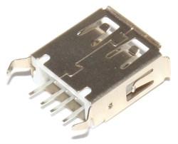 Разъём USB 2.0 "мама", на плату, под пайку, прямые выводы, с двумя ушками