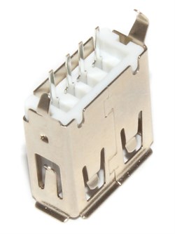Разъём USB 2.0 "мама", на плату, под пайку, прямые выводы, с двумя ушками