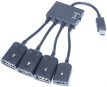 Кабель - переходник (хаб) OTG Micro USB HUB, 4 порта, 3 x USB, 1 x питание (зарядка)