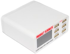 Зарядная станция (зарядное устройство) USB на 6 портов, 6А, с цифровым дисплеем