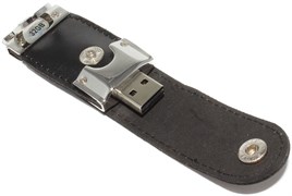 Флешка USB оригинальная "брелок", кожа, черная, 32Gb