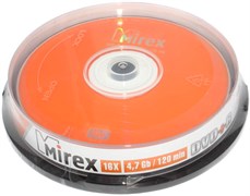 Диски для записи (болванки), DVD+R, 4.7 Gb, 16x, Mirex, упаковка 10 штук