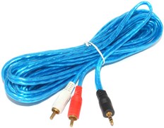 Кабель Mini Jack 3.5 мм - 2 x RCA "Тюльпаны", 5 метров, синий