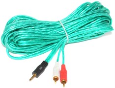Кабель Mini Jack 3.5 мм - 2 x RCA "Тюльпаны", 10 метров, зелёный