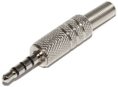 Разъём Mini Jack 3.5 мм, 4 pin, "штекер", металлический, под пайку