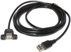 Кабель (удлинитель) USB 2.0 AF "мама" - USB 2.0 AM "папа", с креплением на корпус, 3 м